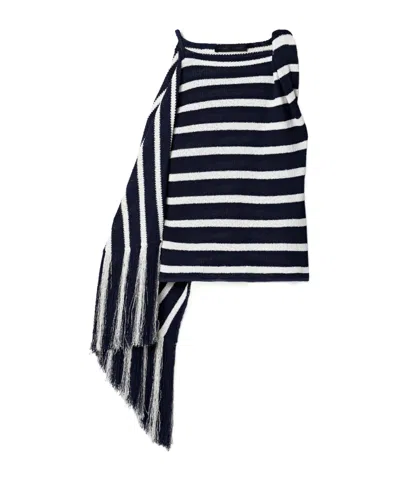 Proenza Schouler Yves Asymmetrical Fringe Knit Sweater In Black