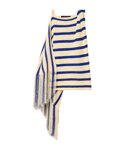 Proenza Schouler Yves Asymmetrical Fringe Striped Knit Sweater In Brown