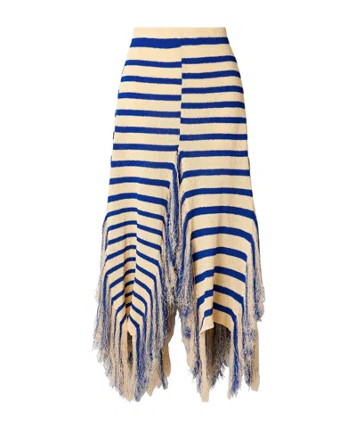 Proenza Schouler Yves Asymmetric Fringed Striped Knitted Maxi Skirt In Blue