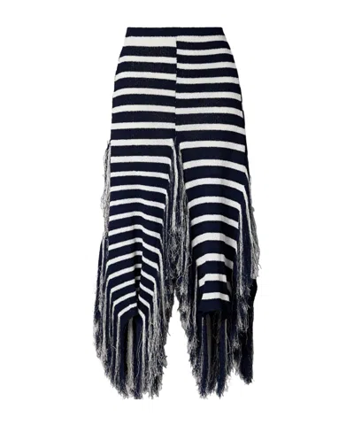 Proenza Schouler Yves Asymmetric Fringed Striped Knitted Maxi Skirt In Black