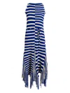 Proenza Schouler Yves Stripe Fringed Cotton Knit Maxi Dress In Blue