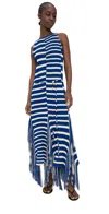 Proenza Schouler Yves Stripe Fringed Cotton Knit Maxi Dress In Cobalt Multi