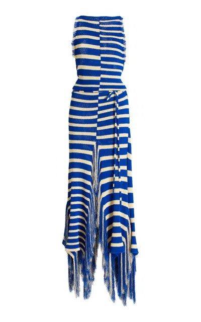 Proenza Schouler Yves Stripe Fringed Cotton Knit Maxi Dress In Cobalt Multi