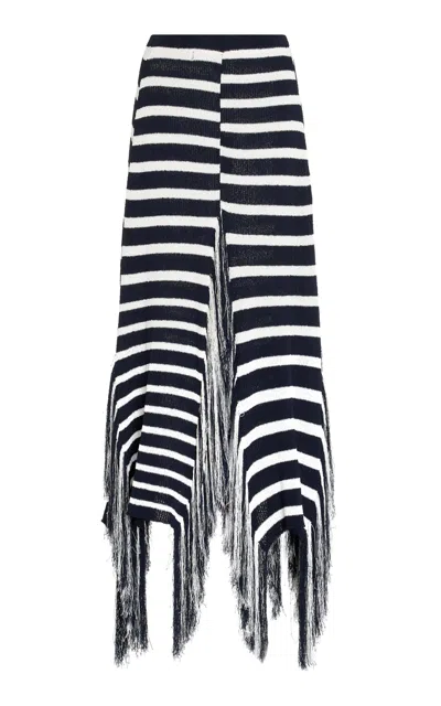 Proenza Schouler Yves Stripe Fringed Cotton Knit Skirt In Navy