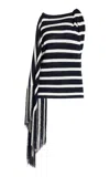 Proenza Schouler Yves Stripe Fringed Cotton Knit Top In Navy