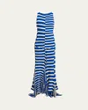 Proenza Schouler Yves Stripe Fringed Cotton Knit Maxi Dress In Cobalt Multi
