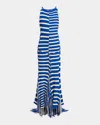 Proenza Schouler Yves Stripe Fringed Cotton Knit Maxi Dress In Cobalt Multi