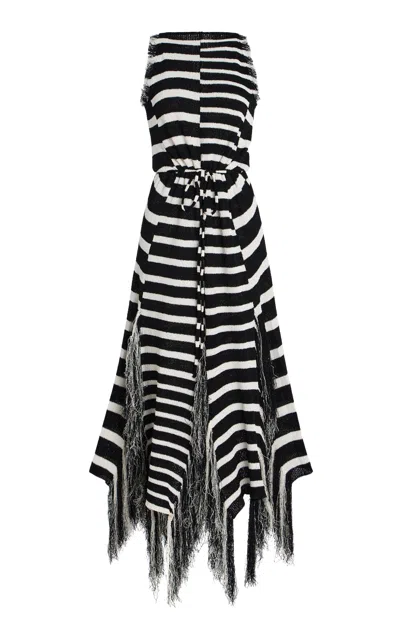 Proenza Schouler Yves Striped Fringed Cotton Knit Maxi Dress In Black