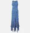 Proenza Schouler Yves Stripe Fringed Cotton Knit Maxi Dress In Blue