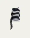 Proenza Schouler Yves Top In Stripe Fringed Knit In Navy Multi In Navy Multi