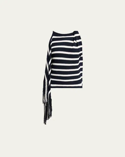 PROENZA SCHOULER YVES STRIPED KNIT FRINGE DRAPE TOP