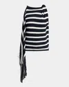 Proenza Schouler Yves Top In Stripe Fringed Knit In Navy Multi In Navy Multi