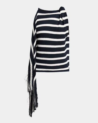 PROENZA SCHOULER YVES STRIPED KNIT FRINGE DRAPE TOP