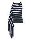 Proenza Schouler Yves Top In Stripe Fringed Knit In Navy Multi In Blue