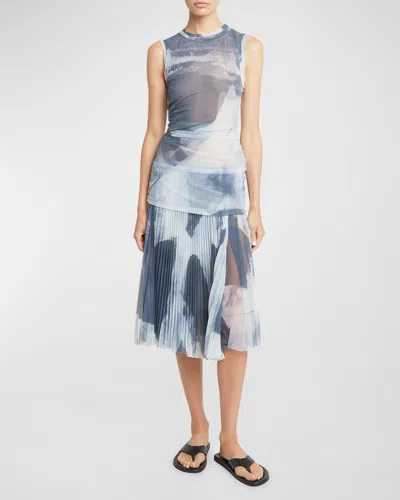 Proenza Schouler Women's Zoe Abstract Pleated Midi-dress In Slate