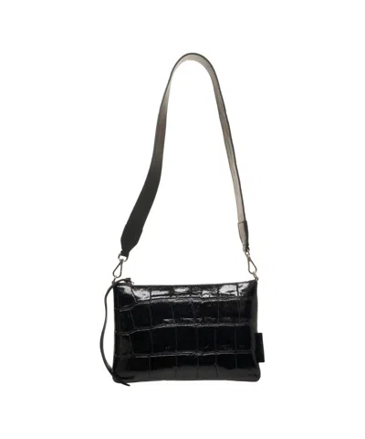 Profanter Juna' Crocco Effect Shoulder Bag In Black