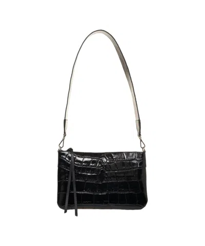 Profanter Tessa' Croco-effect Shoulder Bag In Black