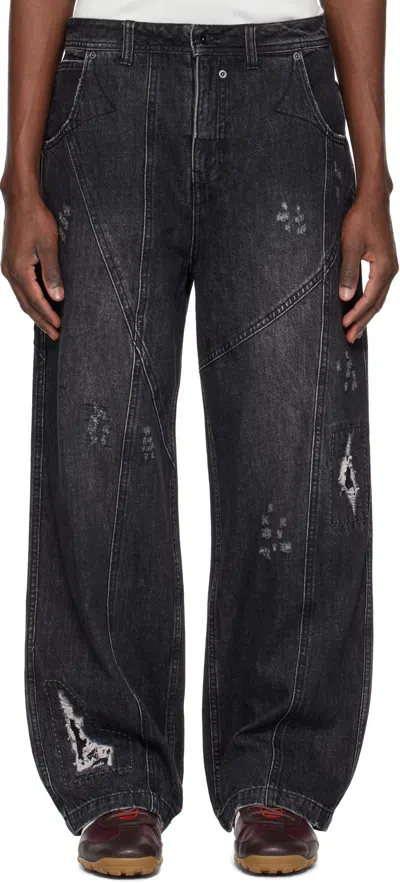 Professor.e Black Worn-out Denim Jeans In Washed Black