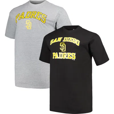 Profile Black/heather Gray San Diego Padres Big & Tall T-shirt Combo Pack In Neutral