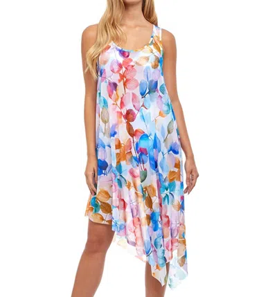 Profile By Gottex Asymmetrical Round Neck Cover Up Dress In Color Rush White In Multi