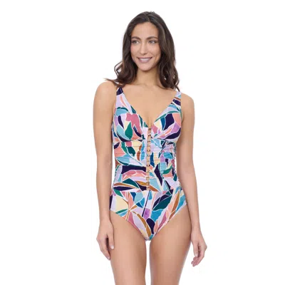 Profile By Gottex Aura D Cup V Neck One Piece With Beaded Ladder Detail