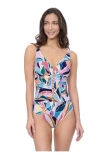 Shop Profile By Gottex Aura D Cup V Neck One Piece With Beaded Ladder Detail In Multi