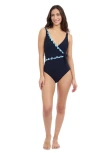 Profile By Gottex Bachata Tricolore V-neck One-piece In Black