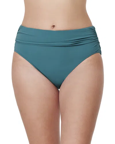 Profile By Gottex Bachelorette Mid Rise Shirred Bikini Bottom In Blue