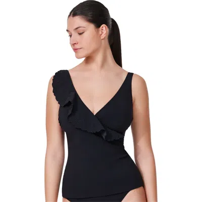 Profile By Gottex Bachelorette Ruffle V-neck Surplice Tankini Top In Black