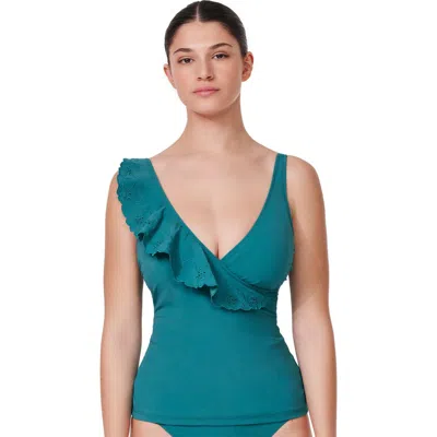 Profile By Gottex Bachelorette Ruffle V-neck Surplice Tankini Top In Blue