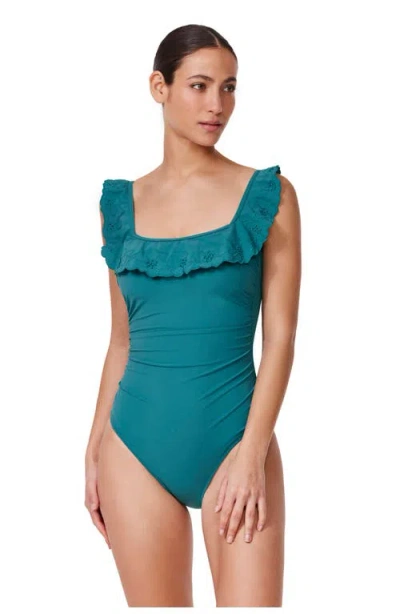 Profile By Gottex Bachelorette Square Neck Ruffle One Piece Swimsuit In Blue