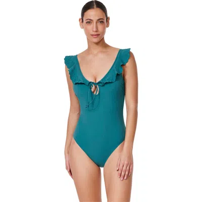 Profile By Gottex Bachelorette V-neck Ruffle One Piece In Blue