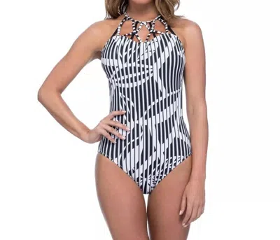 Profile By Gottex Bamboo High Neck Detailed One Piece In Black/white