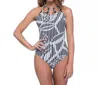 Profile By Gottex Bamboo High Neck Detailed One Piece In Black/white In White