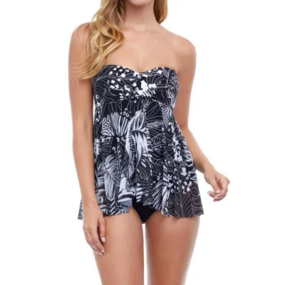 Profile By Gottex Bandeau Strapless Flyaway One Piece Swimsuit In Marbella In Navy/wh