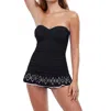 Profile By Gottex Bandeau Strapless Shirred Laser Cut Swimdress In Tutti Frutti Black In Multi