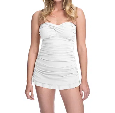 Profile By Gottex Bandeau Strapless Shirred Swimdress In Pro Tutti Frutti White