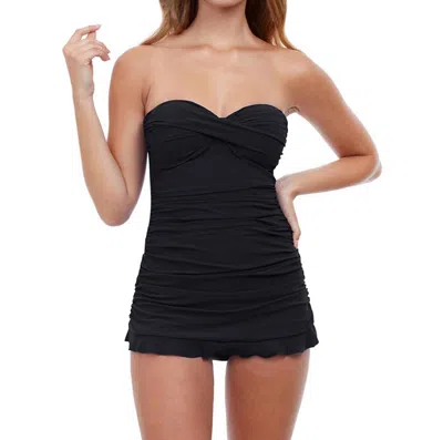 Profile By Gottex Bandeau Strapless Shirred Swimdress In Tutti Frutti Black In Multi