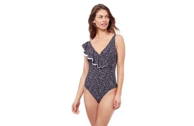 Profile By Gottex Bash Ruffle Surplice One Piece Swimsuit In Black White