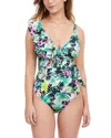 Profile By Gottex V-neck One Piece Swimsuit In Folklore In Green