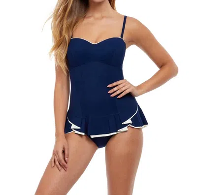 Profile By Gottex Belle Curve Bandeau Strapless Shirred Swimdress In Belle Curve Navy In Blue