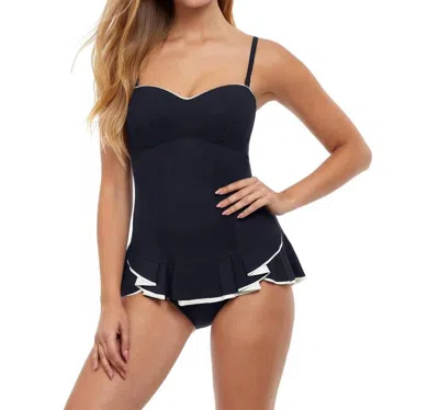 Profile By Gottex Belle Curve Bandeau Strapless Swim Dress In Black And White In Black,white
