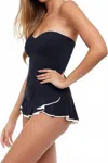 Profile By Gottex Belle Curve Bandeau Swimdress One Piece In Black And White Trim In Blue