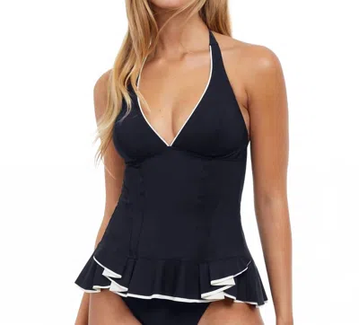 Profile By Gottex Belle Curve Peplum Tankini Top In Navy In Black