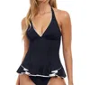 Profile By Gottex Belle Curve Peplum Tankini Top In Navy In Black
