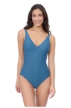 Profile By Gottex Blend V Neck Texture One Piece In Blue