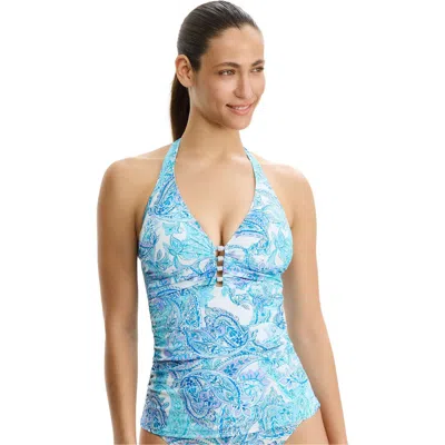Profile By Gottex Boho Bloom Halter Tankini Top In Blue