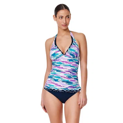 Profile By Gottex Canva Tricolore Halter Tankini Top In Blue