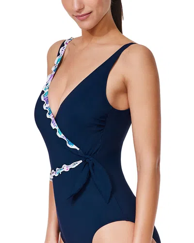 Profile By Gottex Canva Tricolore Surplice One Piece Swimsuit In Blue