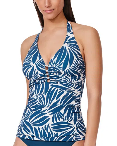 Profile By Gottex Come Back Printed Halter Tankini Top In Blue